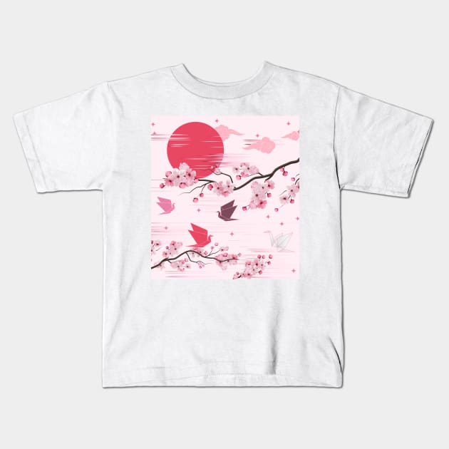 Cherry Blossoms Aesthetic Kids T-Shirt by edmproject